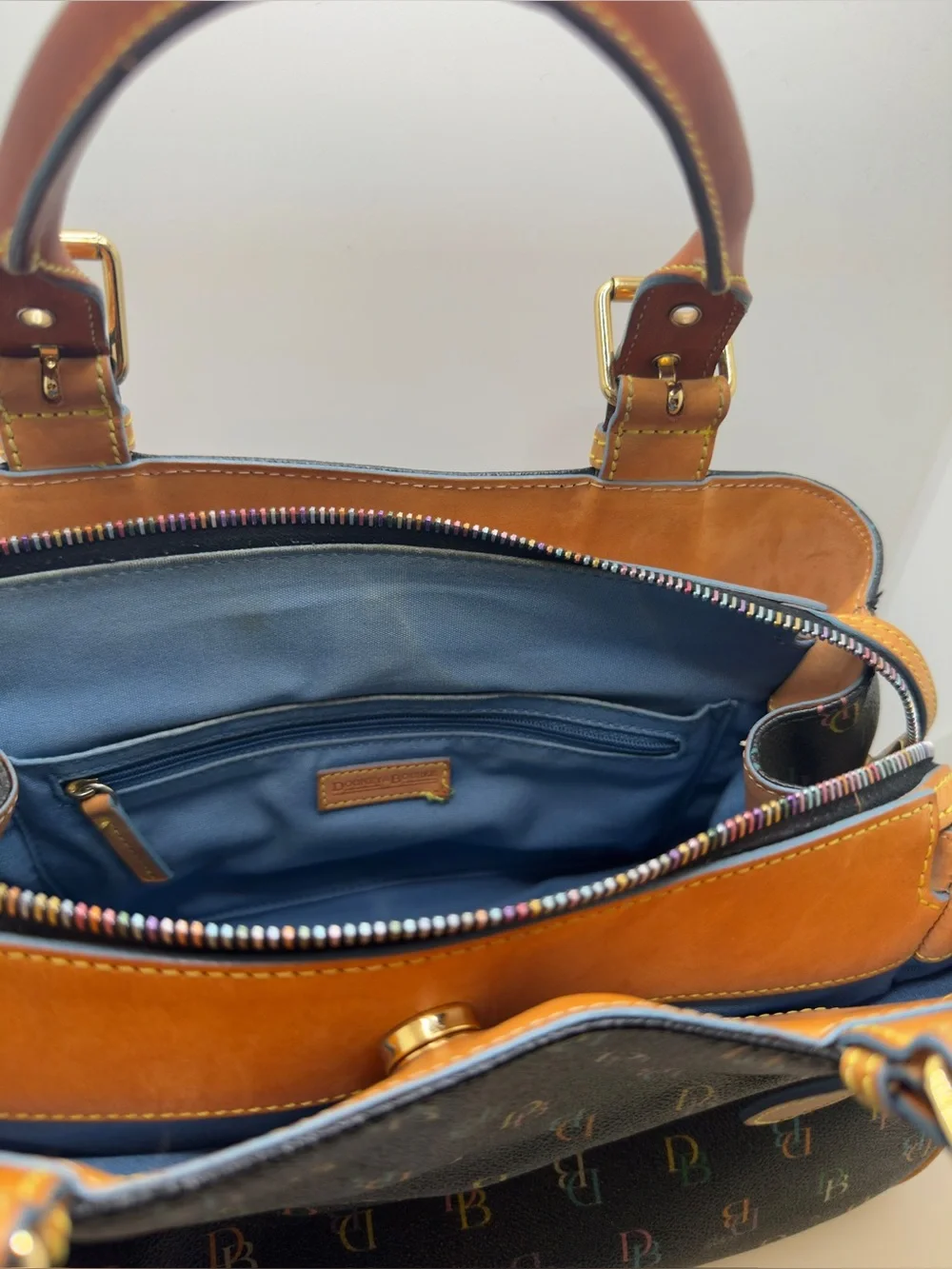Dooney & Bourke Black Satchel RAINBOW ZIPPER EUC